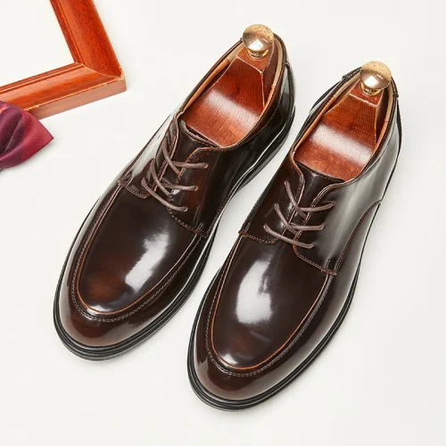 Men's Coffee Brown Leather Dress Shoes Top View Square Toe